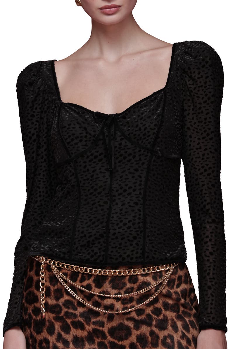 Avec Les Filles Animal Spot Sweetheart Neck Top, Alternate, color, Black