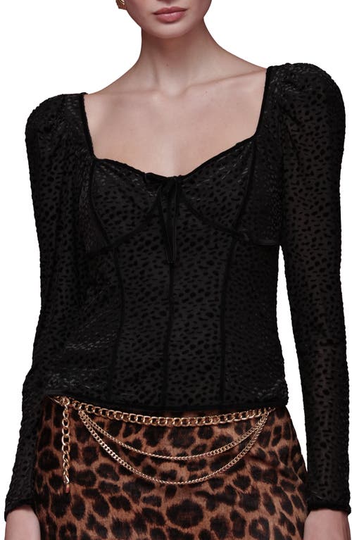 Avec Les Filles Animal Spot Sweetheart Neck Top In Black