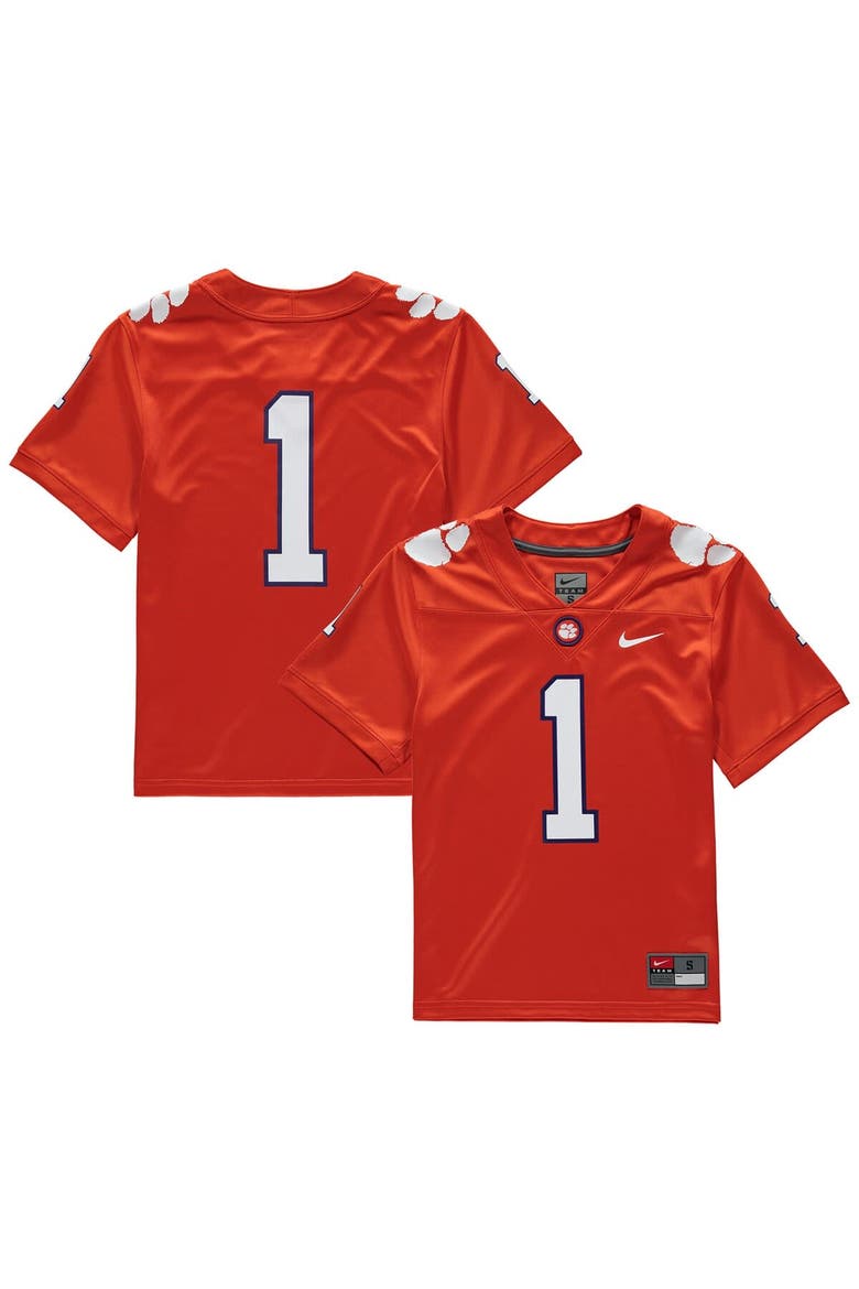 Youth Nike #1 Orange Clemson Tigers Replica Football Jersey, Main, color, Orange