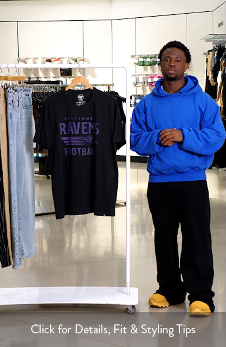 Men's '47 Black Baltimore Ravens Wordmark Rider Franklin T-Shirt, sales video thumbnail