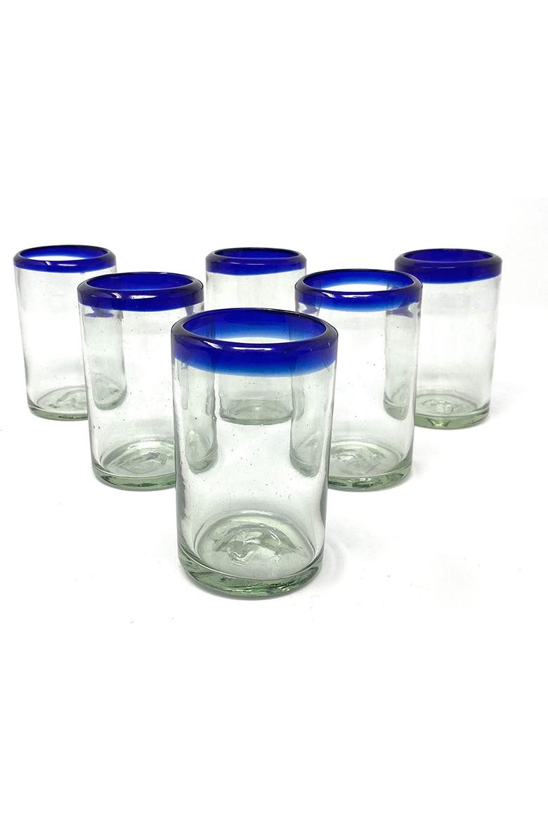 Rim Juice Glasses - Set of 6, Main, color, Cobalt Rim