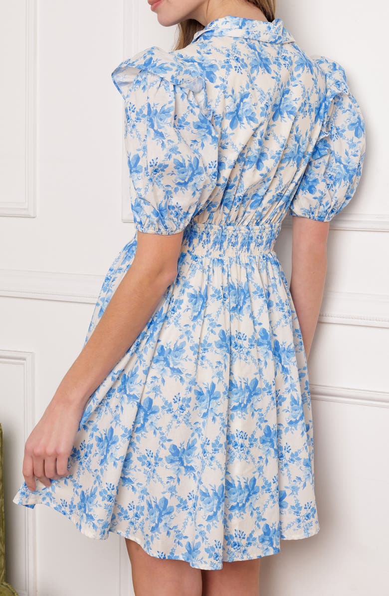 FLYING TOMATO Floral Print Collared Dress, Alternate, color, Off White/ Blue