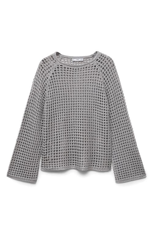 Mango Long-sleeved Crochet Sweater Silver