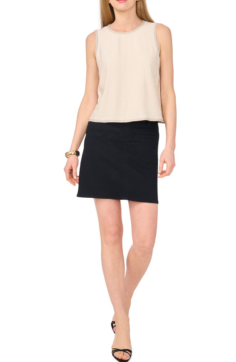 Vince Camuto Topstitch Detail Woven Tank, Alternate, color, Soft Cream