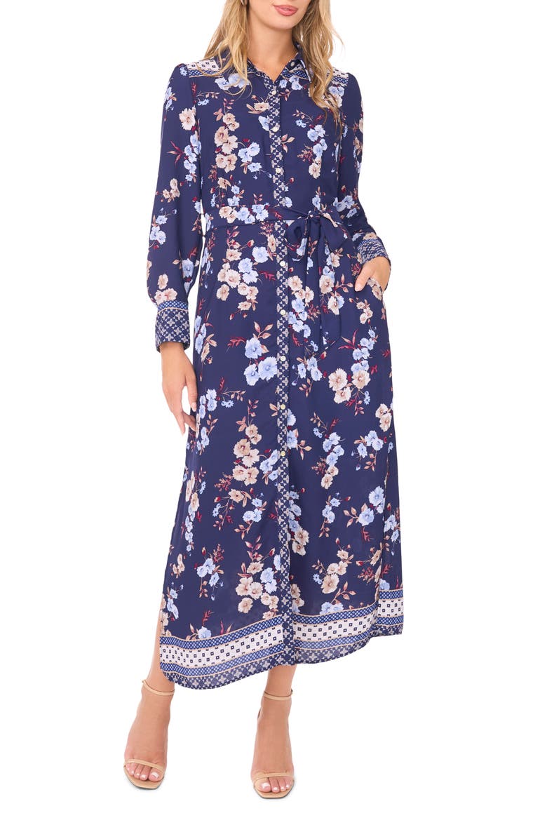 Vince Camuto Tie Waist Midi Shirtdress, Main, color,