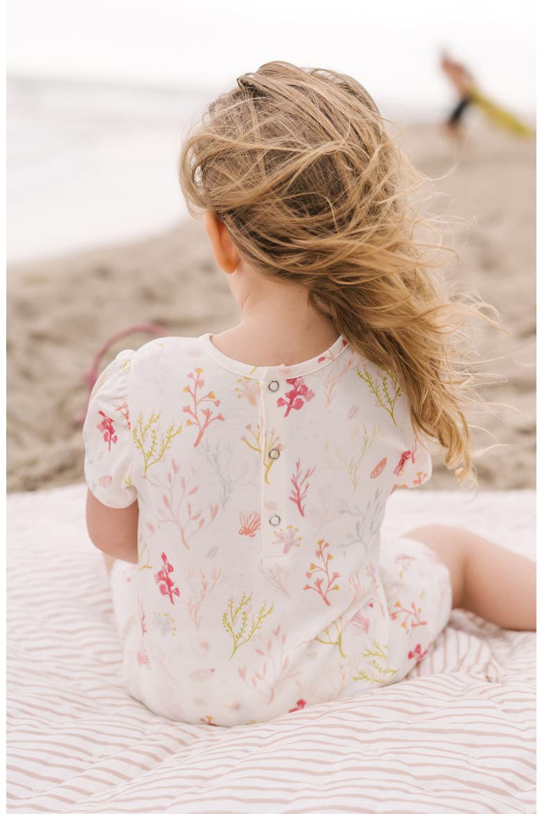 Kids' Melody Print Puff Sleeve Organic Cotton Romper, Alternate, color, SEA BLOOM
