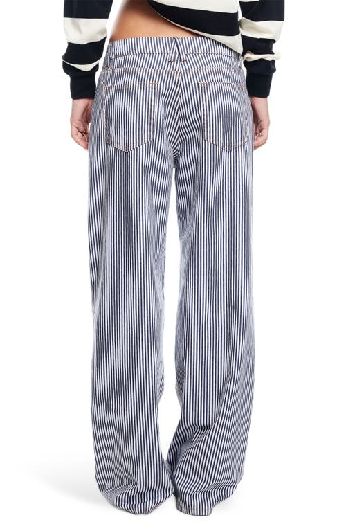 Shop Lioness Top Model Stripe Low Rise Baggy Jeans In Navy Stripe