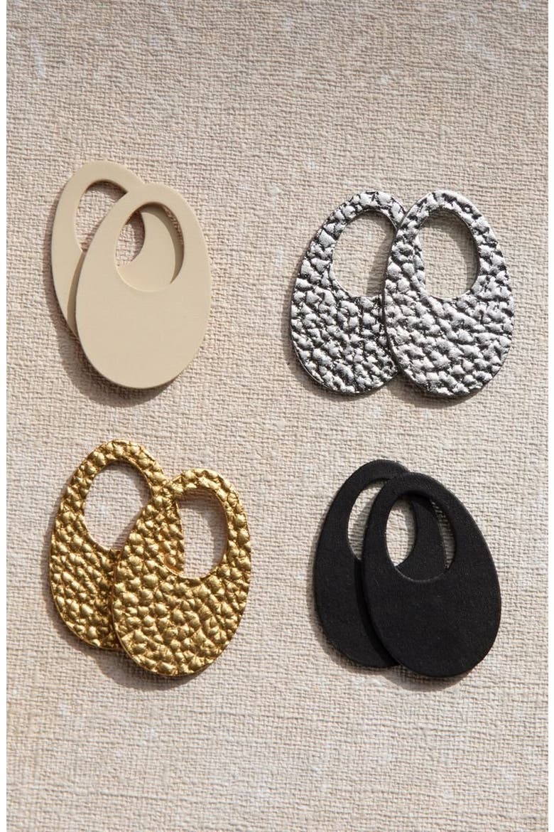 Olivia Leather Hoop Earrings, Alternate, color, Silver / Silver