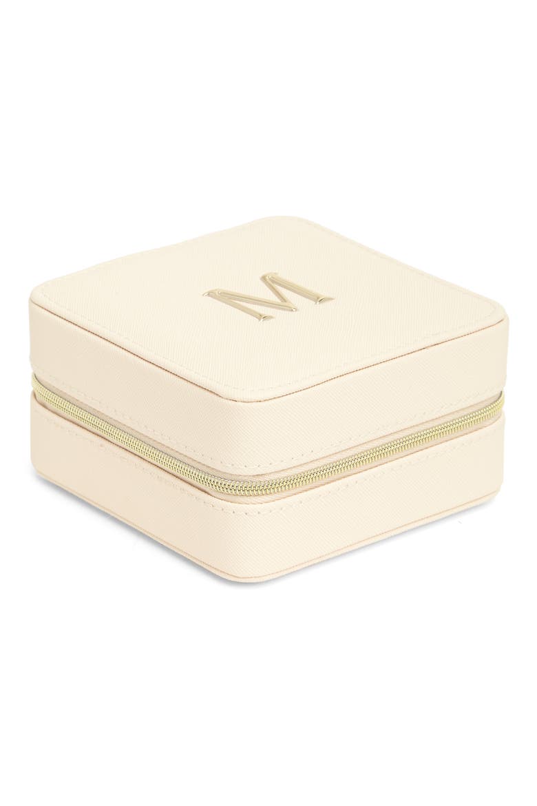 Initial Square Zip Travel Case, Main, color, M- CREAM- GOLD