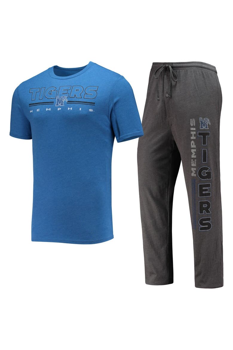 Men's Concepts Sport Heathered Charcoal/Royal Memphis Tigers Meter T-Shirt & Pants Sleep Set, Main, color, Heather Charcoal