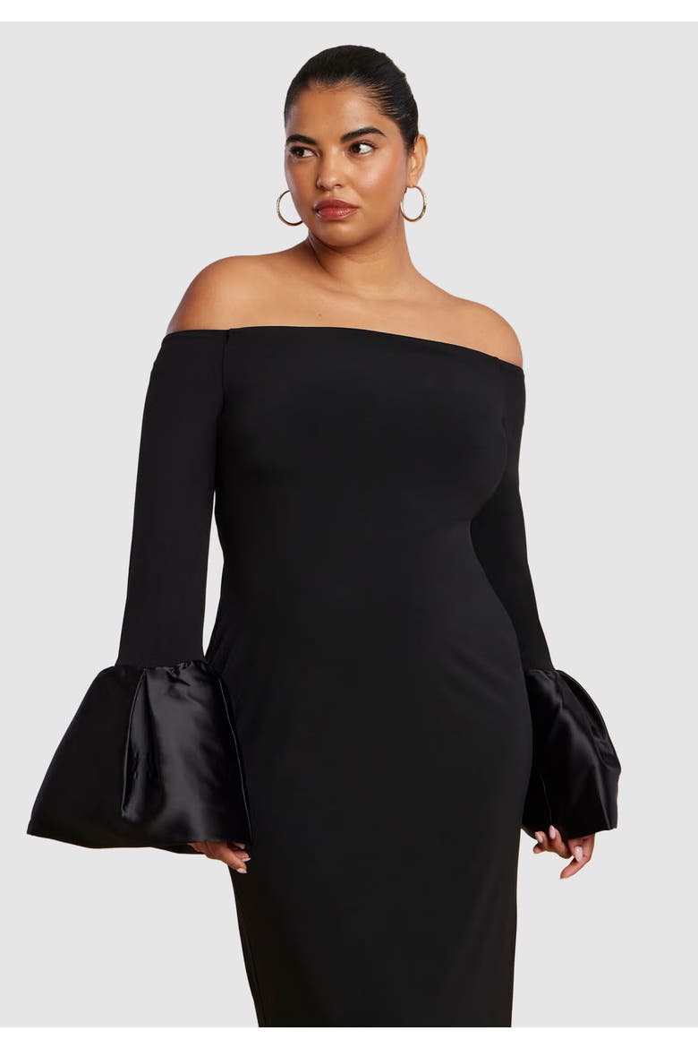 Off Shoulder Cuff Detail Maxi Dress, Alternate, color, BLACK ONYX