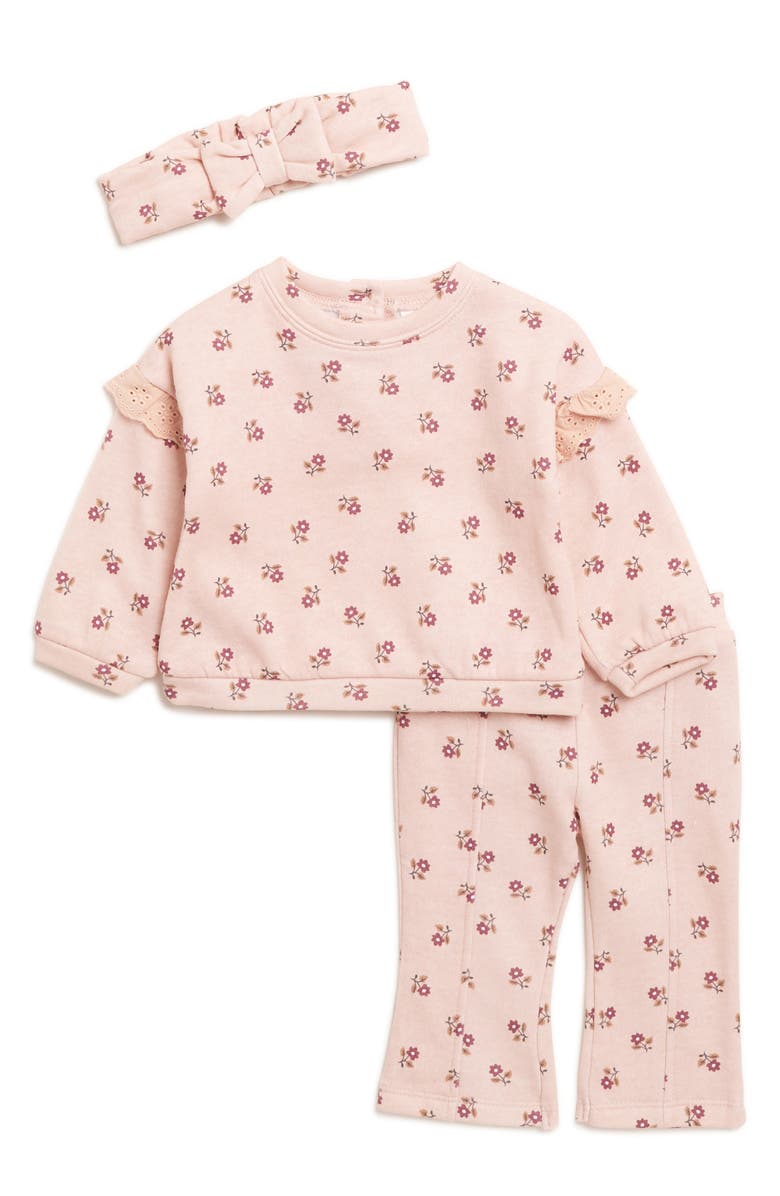 Nicole Miller Fleece Top, Pants & Headband Set, Main, color, Rose Dust