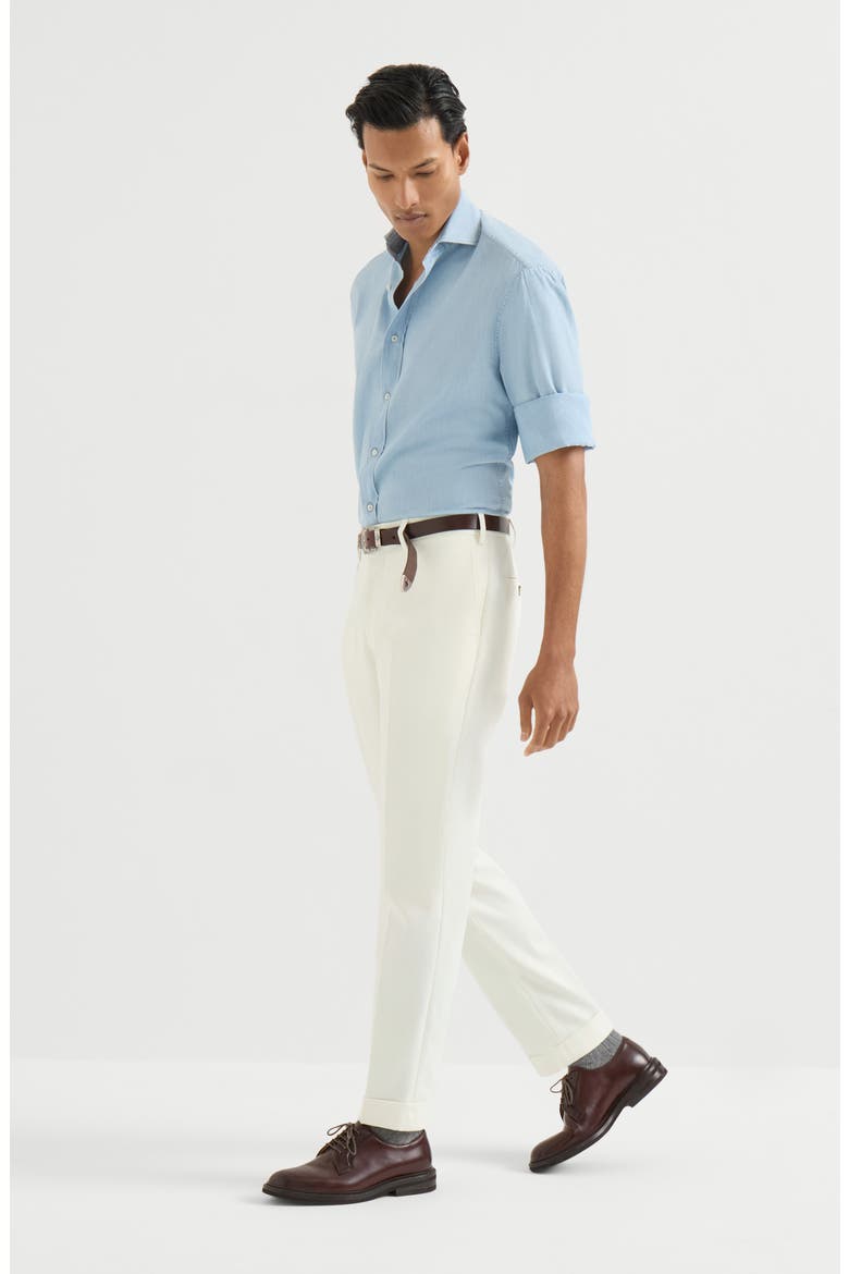 Cotton and virgin wool gabardine Italian fit trousers, Alternate, color, Panama