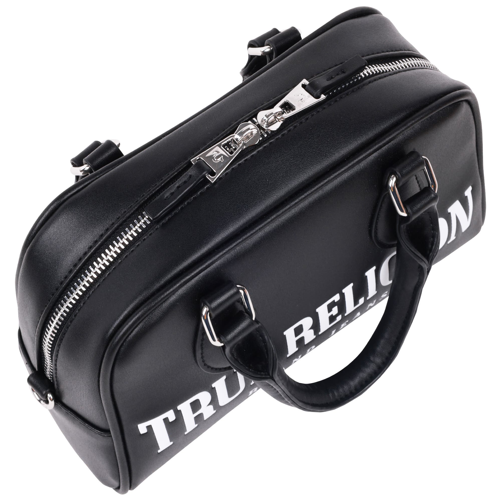 True Religion Big Logo Mini Satchel, Alternate, color, Black