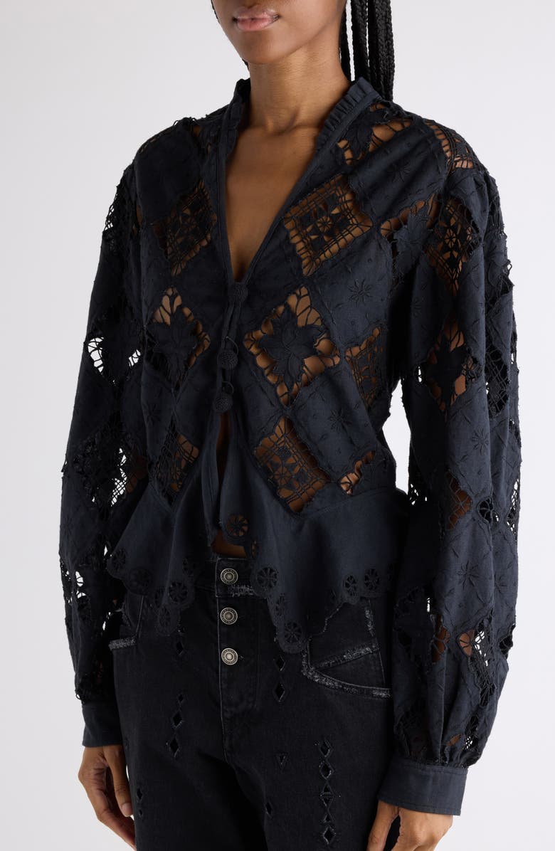 Isabel Marant Nina Embroidered Lace Shirt, Alternate, color, Black