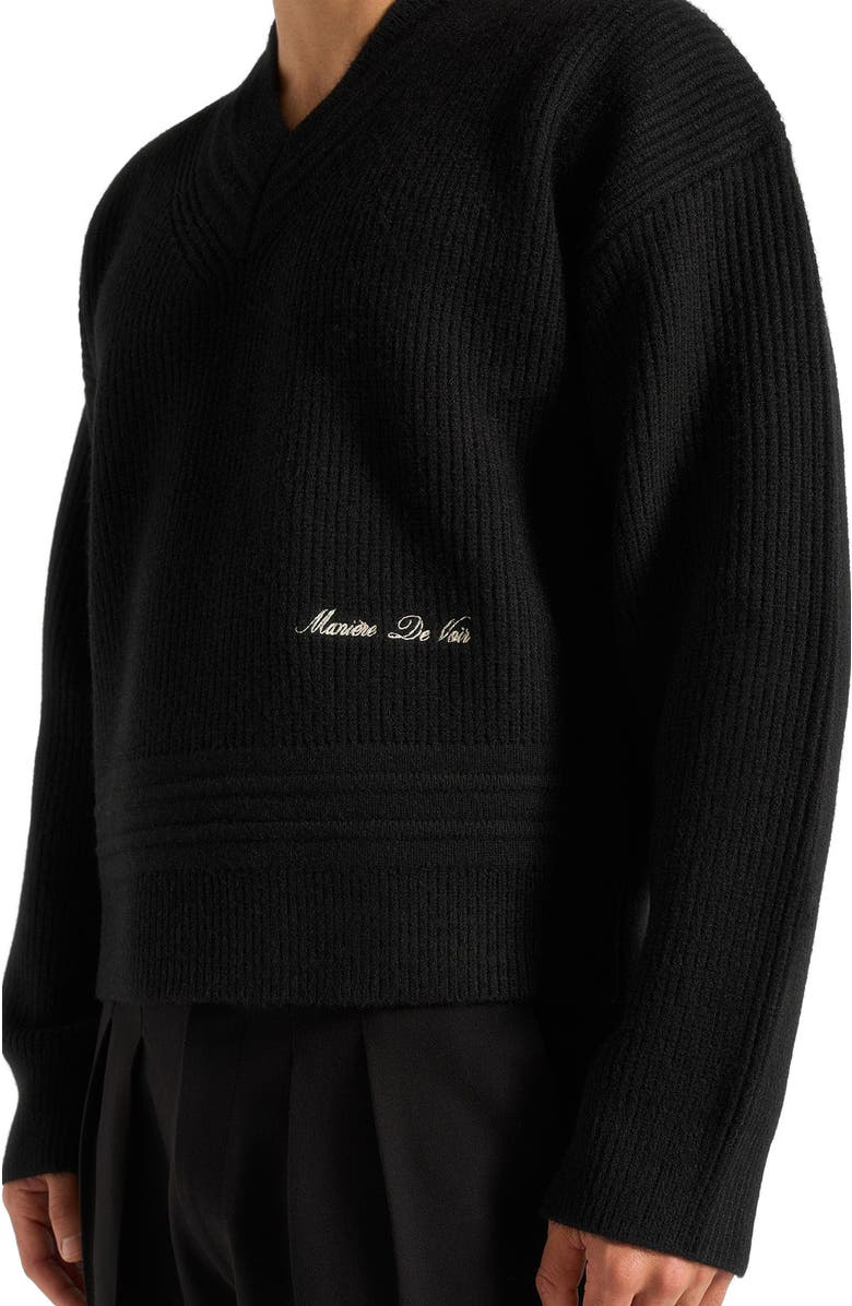 Manière De Voir Remi V-Neck Signature Knit Jumper, Alternate, color, Black