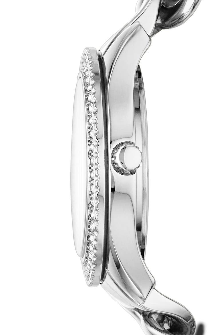 'Stella' Crystal Bezel Multifunction Chain Bracelet Watch, 37mm, Alternate, color, SILVER