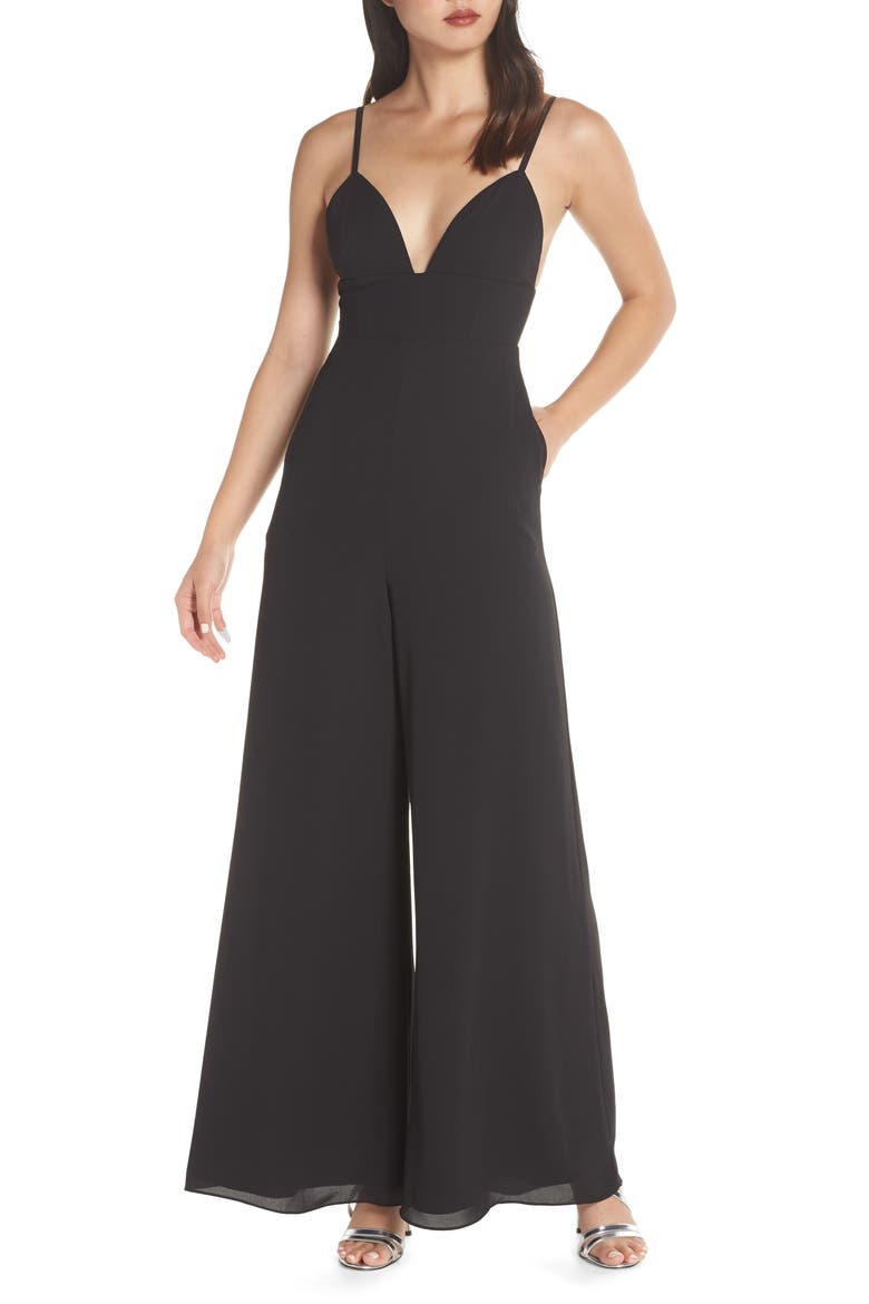 Georgette Jumpsuit with Removable Cape, Alternate, color, BLACK