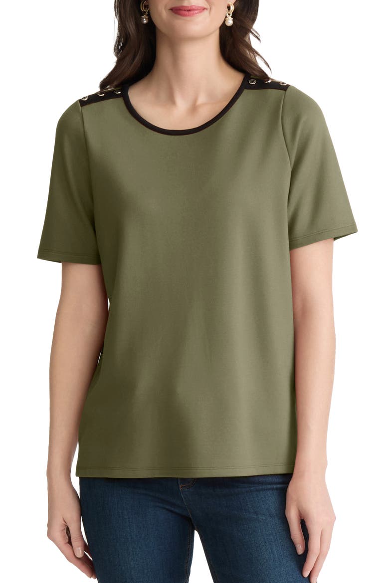 Button Placket Shoulder T-Shirt, Main, color, JASPER GREEN / JONES BLACK