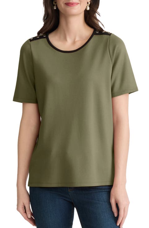Button Placket Shoulder T-Shirt