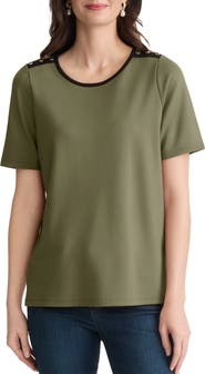 Jones New York Button Placket Shoulder T-Shirt