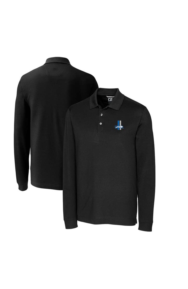 Cutter & Buck Men's Cutter & Buck Black Detroit Lions Advantage Tri-Blend Pique Big & Tall Long Sleeve Throwback Polo, Main, color, Black