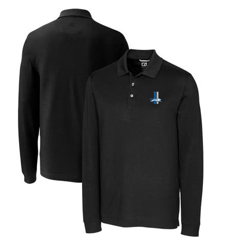 Men's Cutter & Buck Black Detroit Lions Advantage Tri-Blend Pique Big & Tall Long Sleeve Throwback Polo