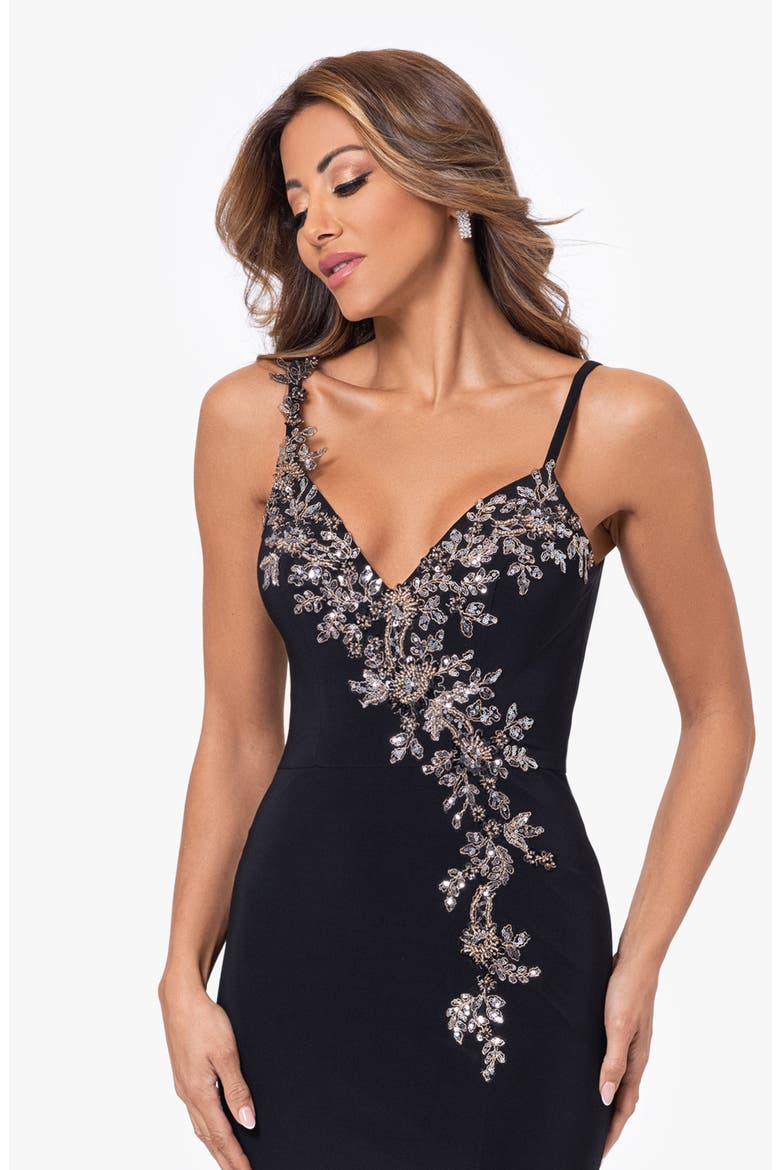 Crystal Floral Detail Sheath Gown, Alternate, color, BLACK/ NUDE