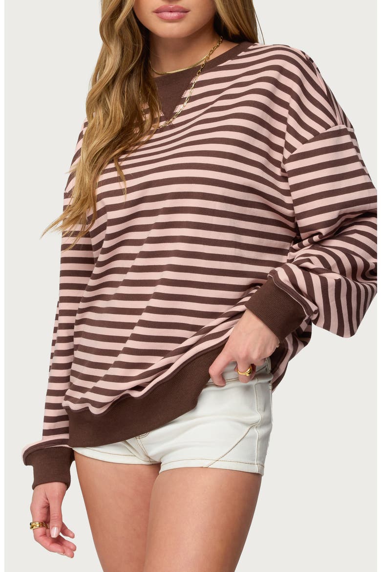 Onda Stripe Oversize Sweatshirt, Alternate, color, BROWN-AND-PINK