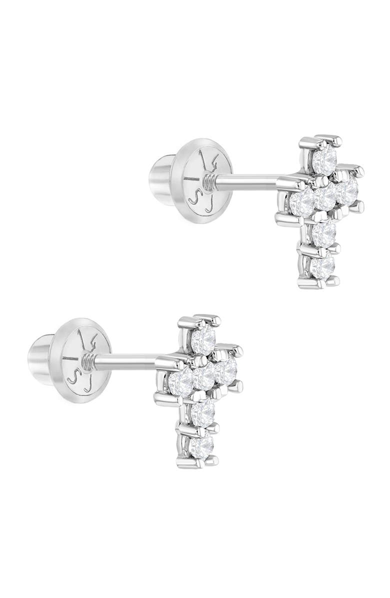 In Season Jewelry 14k Cubic Zirconia Cross Earrings, Alternate, color, Silver