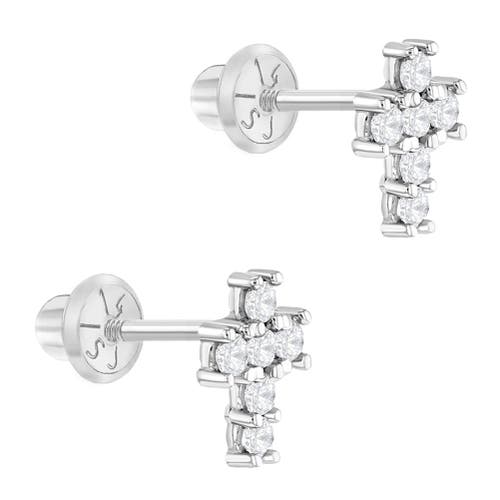 In Season Jewelry 14k Cubic Zirconia Cross Earrings In Silver