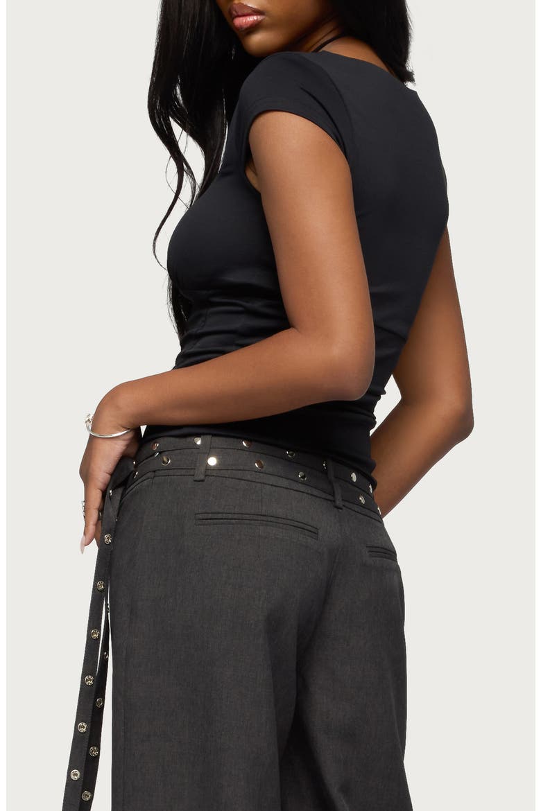 Laiah Square Neck Cap Sleeve Crop Top, Alternate, color, BLACK