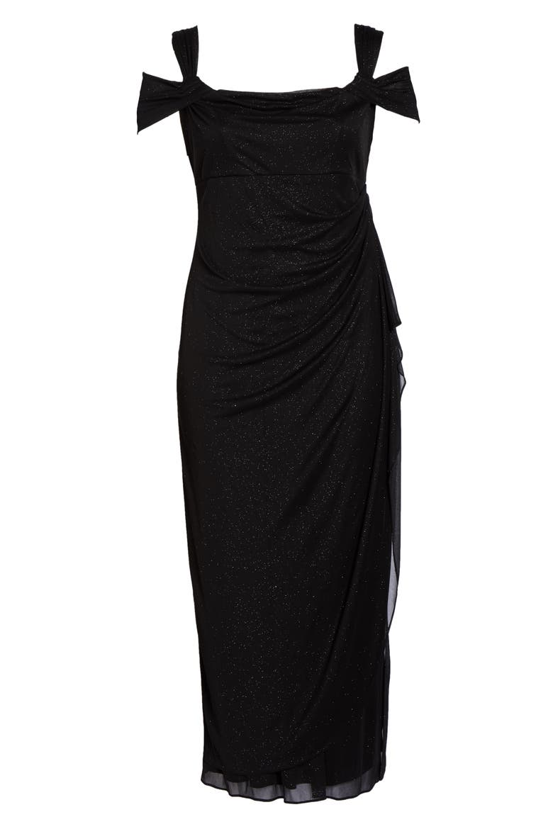 Cold Shoulder Glitter Column Gown, Alternate, color, BLACK