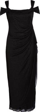 Alex Evenings Cold Shoulder Glitter Column Gown