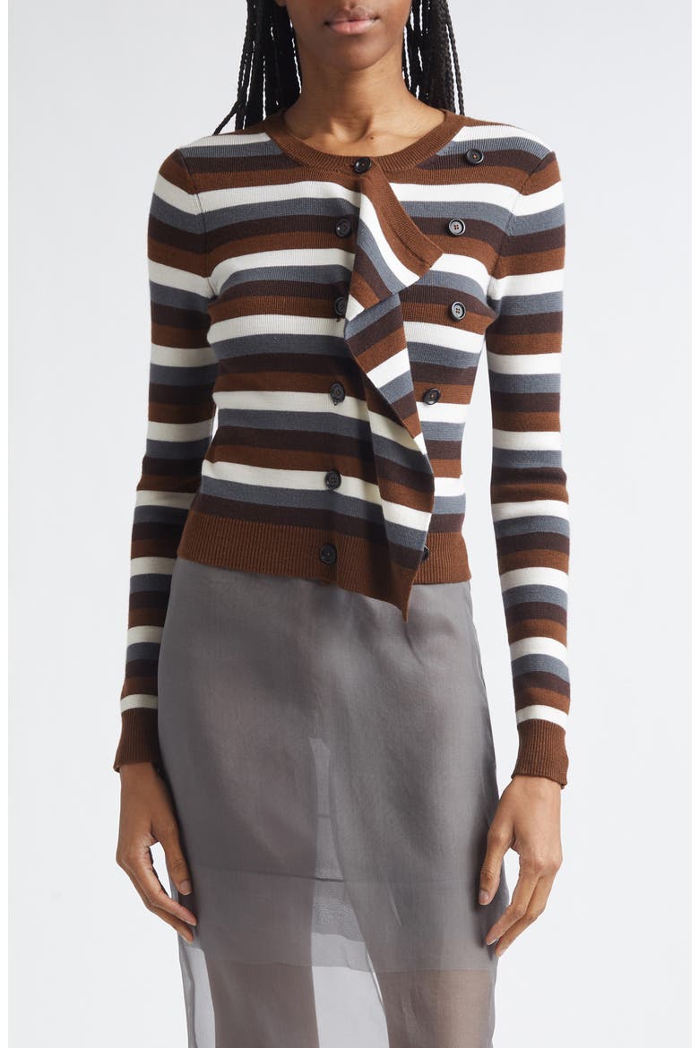 Stripe Front Cascade Merino Wool Cardigan, Main, color, BROWN MULTI