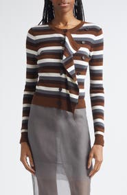 MONSE Stripe Front Cascade Merino Wool Cardigan