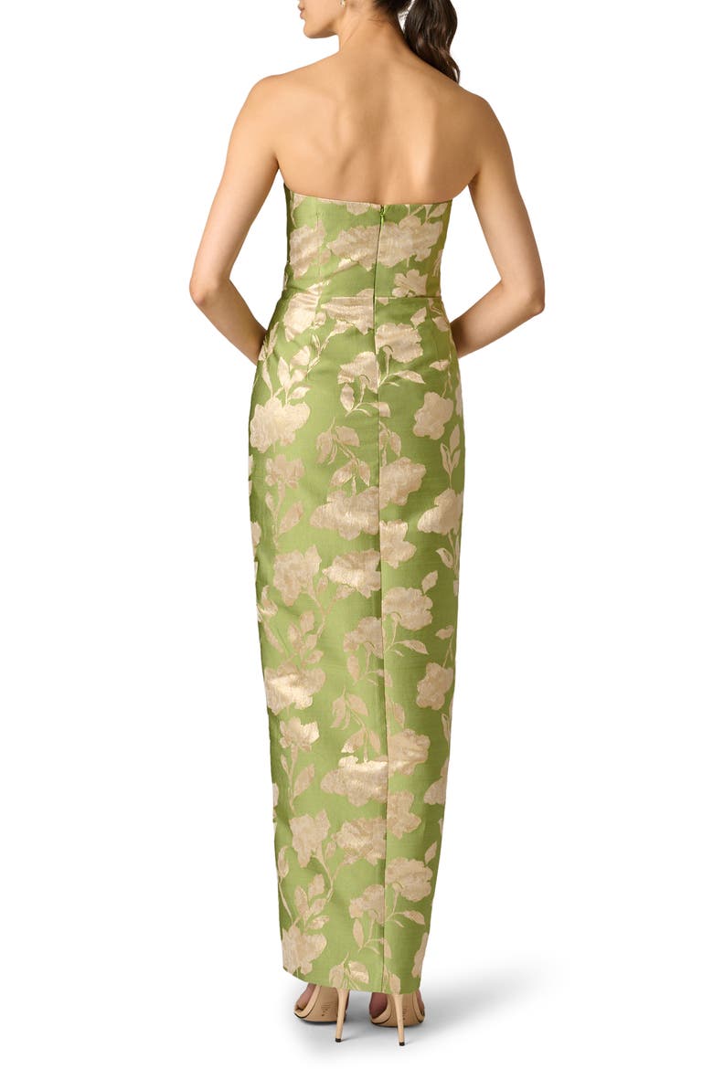 Metallic Floral Jacquard Strapless Column Gown, Alternate, color, FERN