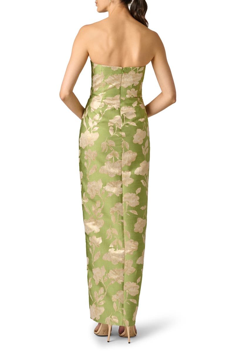 Aidan Mattox Metallic Floral Jacquard Strapless Column Gown, Alternate, color, Fern