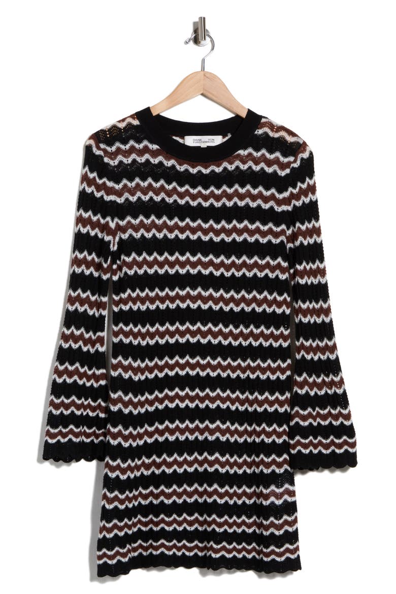 Ema Extrafine Merino Wool Long Sleeve Sweater Dress, Alternate, color, BLACK/ COFFEE GRIND/ MULTI