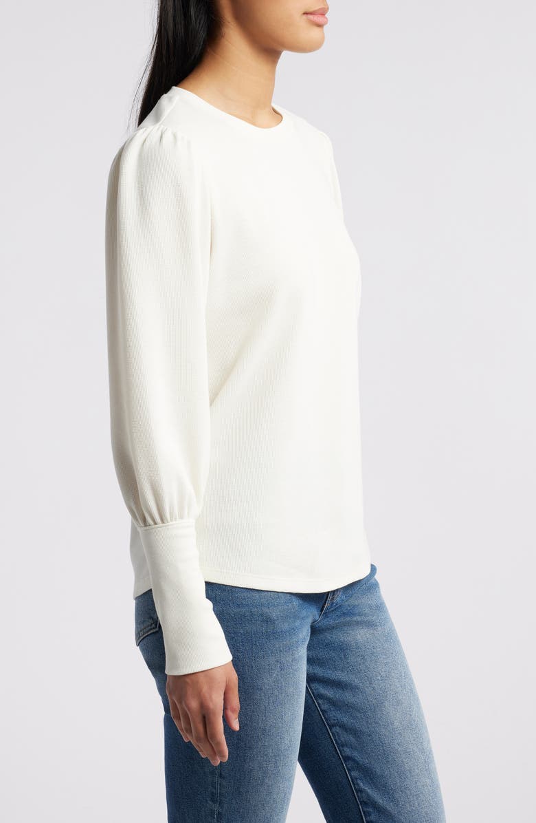 Caslon<sup>®</sup> Crewneck Puff Sleeve Rib Top, Alternate, color, Ivory Pristine