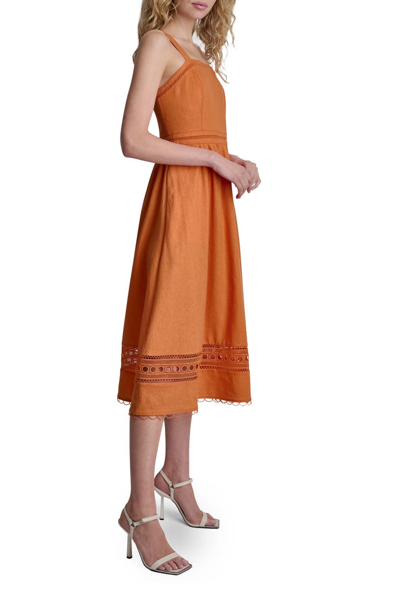 Eyelet Embroidery Linen Blend A-Line Dress, Alternate, color, AMBERGLOW