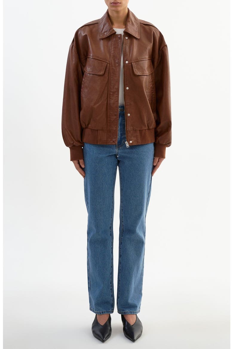 TREVANNA | Leather Bomber Jacket, Alternate, color, Cognac