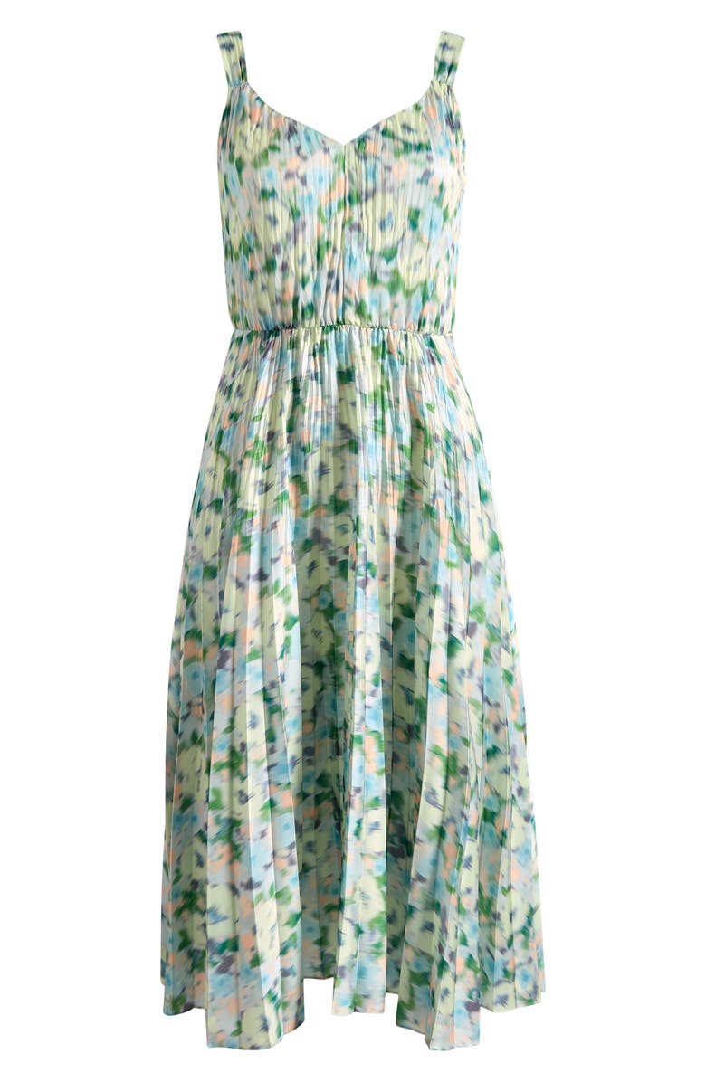 Vince Painted Garden V-Neck Pleated Dress, Alternate, color, Herb Petal