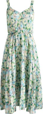 Vince Painted Garden V-Neck Pleated Dress