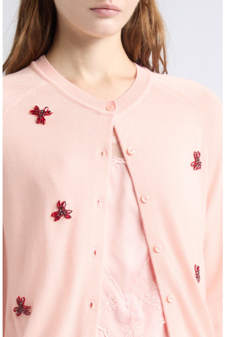 Crystal Carnation Merino Wool & Silk Cardigan, Alternate, color, BLUSH/ RED