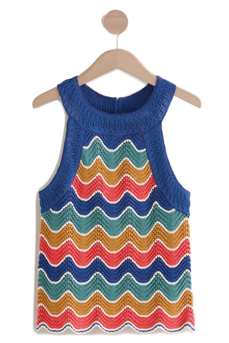 Stripe Open Stitch Sleeveless Cotton Sweater, Alternate, color, BLUE