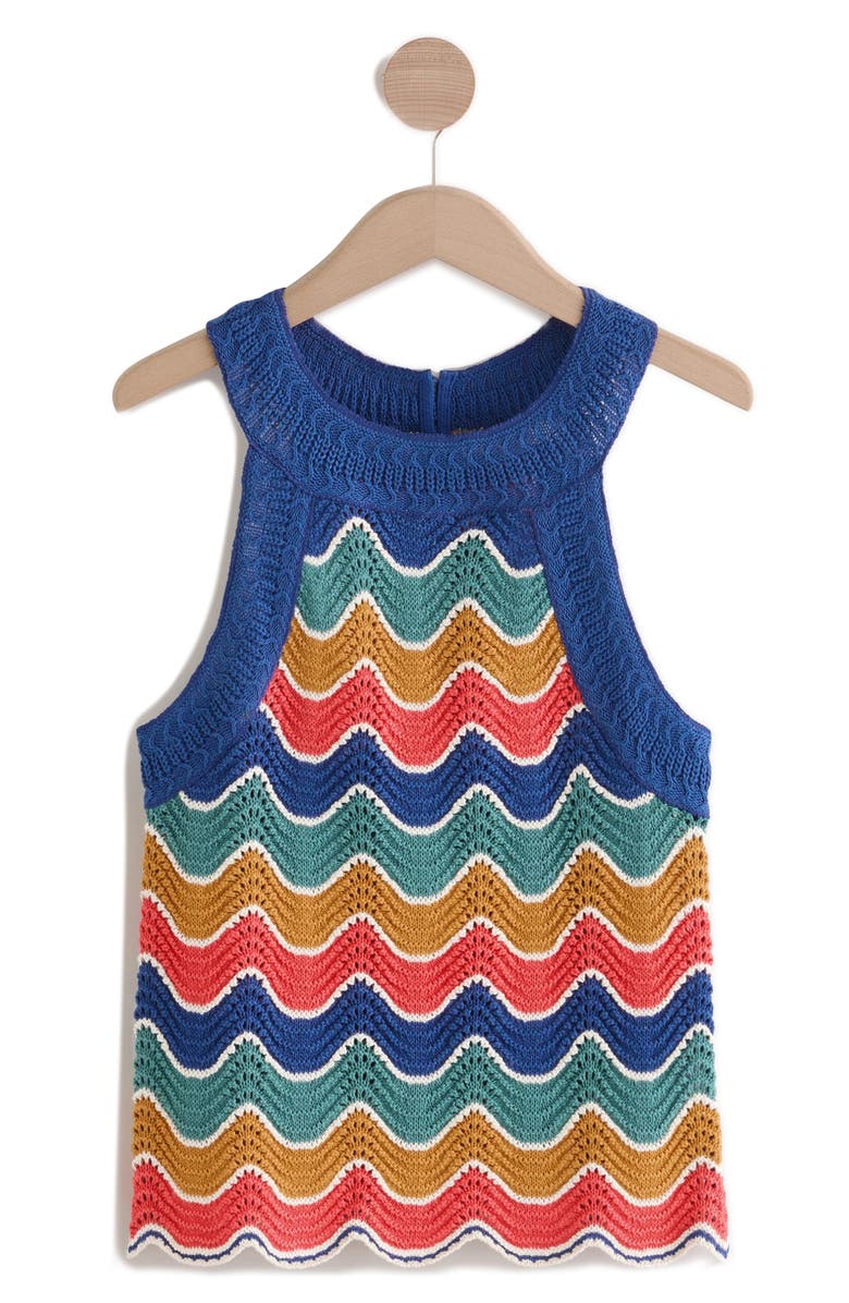 NEXT Stripe Open Stitch Sleeveless Cotton Sweater, Alternate, color, Blue
