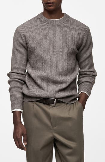 Mango Combined Cable Knit Sweater In Gray