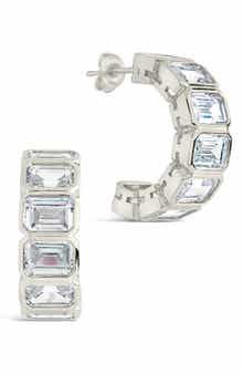 Sterling Forever Nyssa Baguette Cubic Zirconia Hoop Earrings