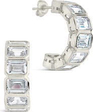 Sterling Forever Nyssa Baguette Cubic Zirconia Hoop Earrings
